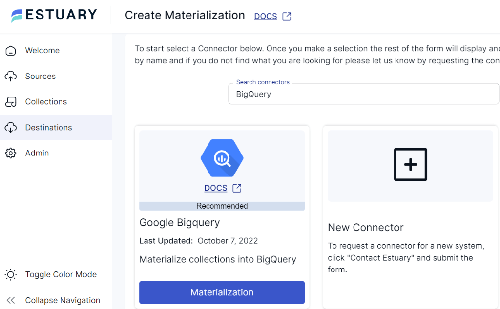 DynamoDB to BigQuery - BigQuery Materialization Button