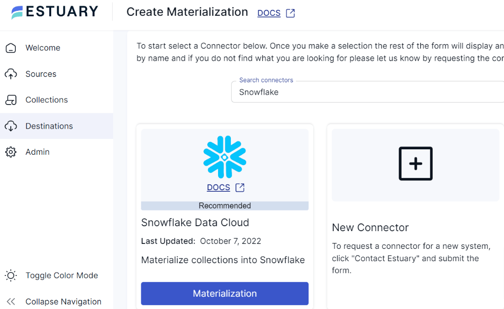 Redshift to Snowflake - Create Materialization