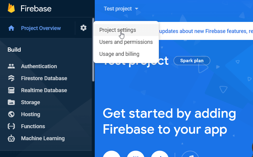 Firebase to bigquery - firebase project settings