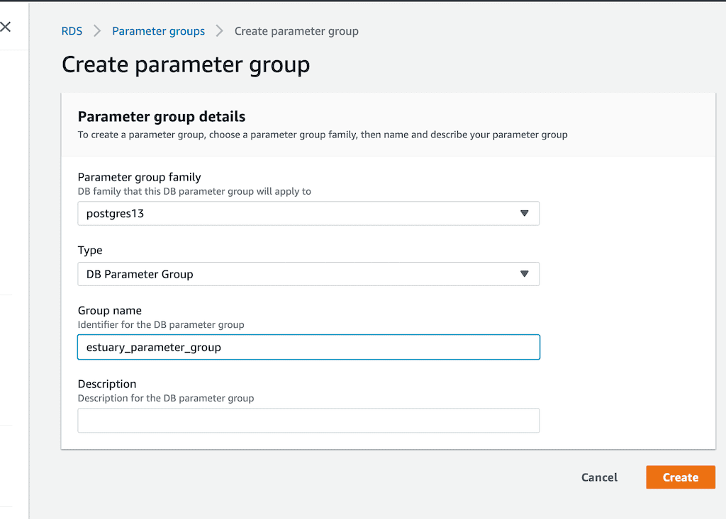 Postgres to Snowflake - Create Parameter Group