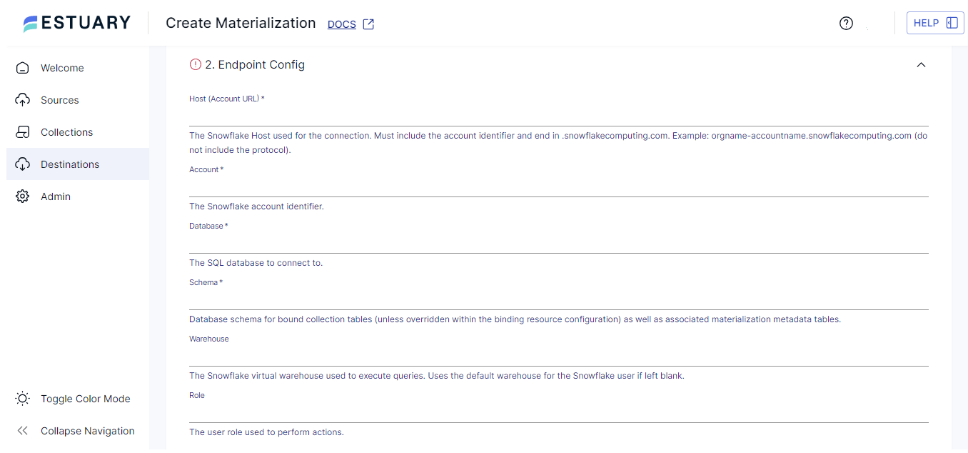 Intercom to Snowflake - Snowflake Endpoint Configuration