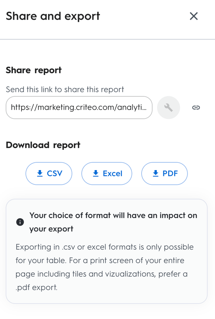 Criteo to BigQuery - Share and Export Page