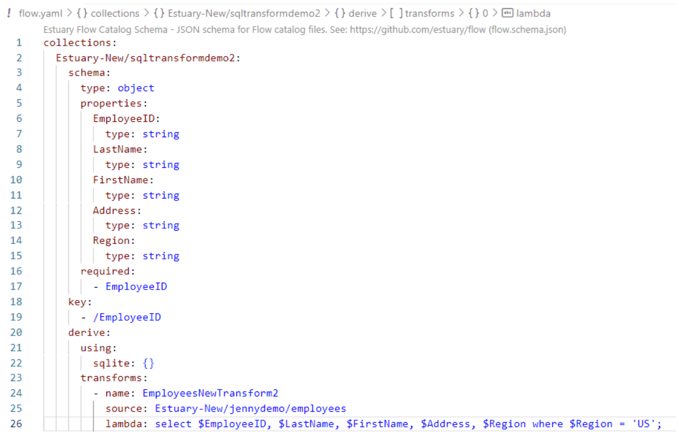 streaming sql - Update Lambda in flow yaml