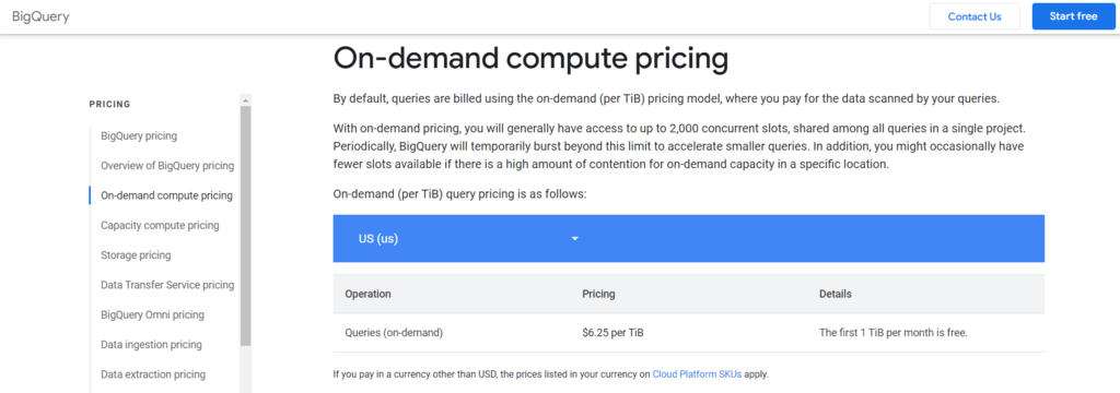 snowflake vs bigquery - bigquery pricing