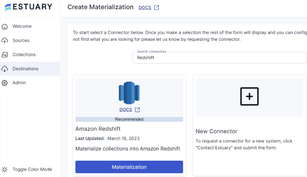 Linkedin Ads to Redshift - Destinations tab - Redshift Materialization