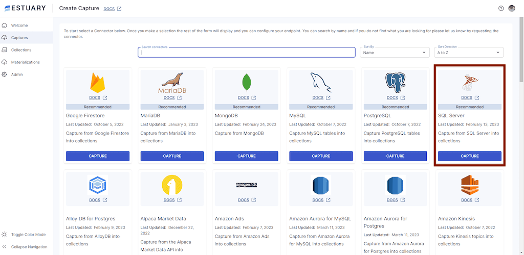 sql server to snowflake - Estuary capture connectors