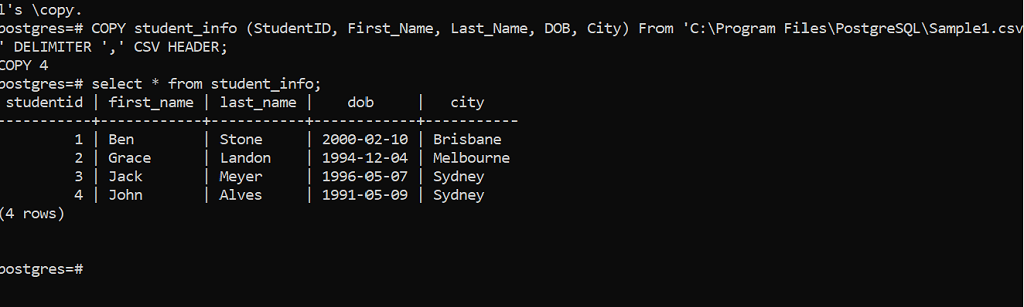 CSV to PostgreSQL - Tables