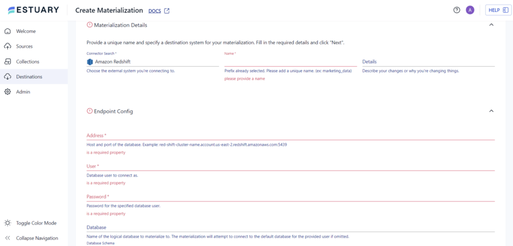 mixpanel to redshift - Materialization Details