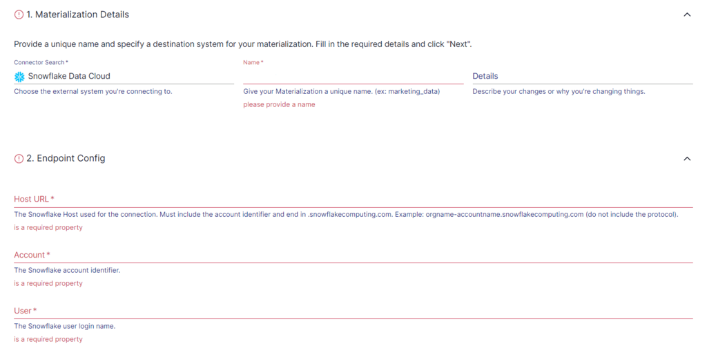 amazon sqs to snowflake - materialization details