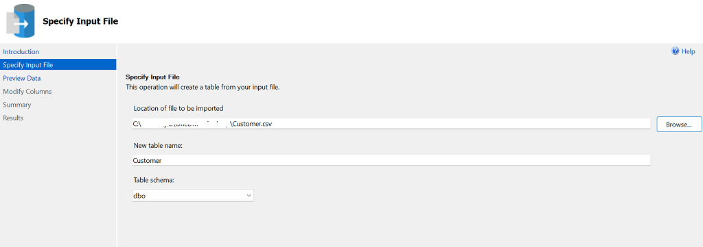 Postgresql to Sql server - specify input file