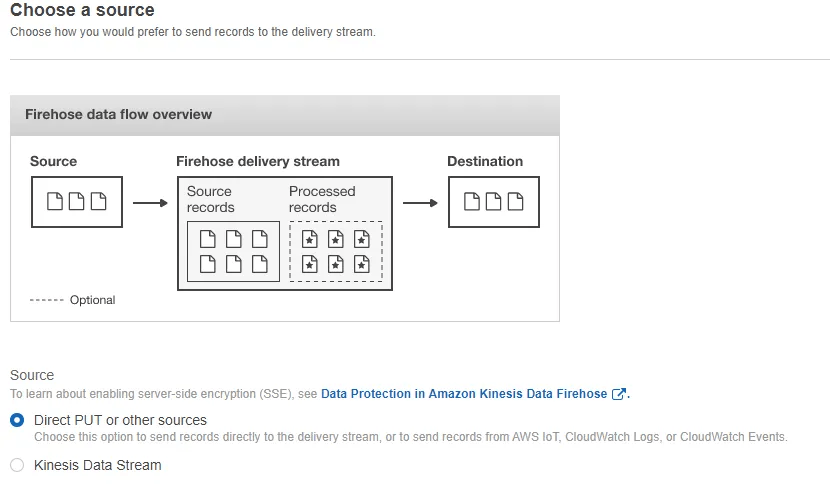 kinesis to snowflake - choose a source